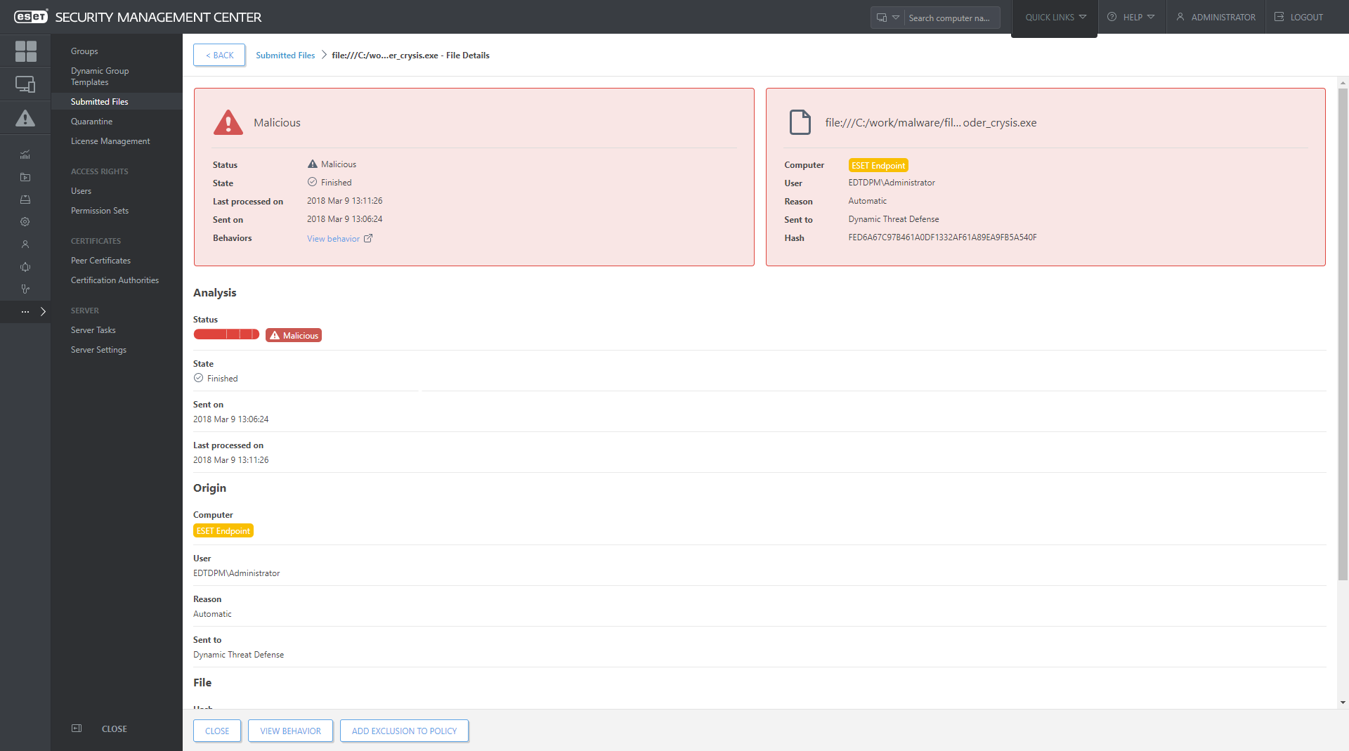 ESET Dynamic Threat Defense sidebar