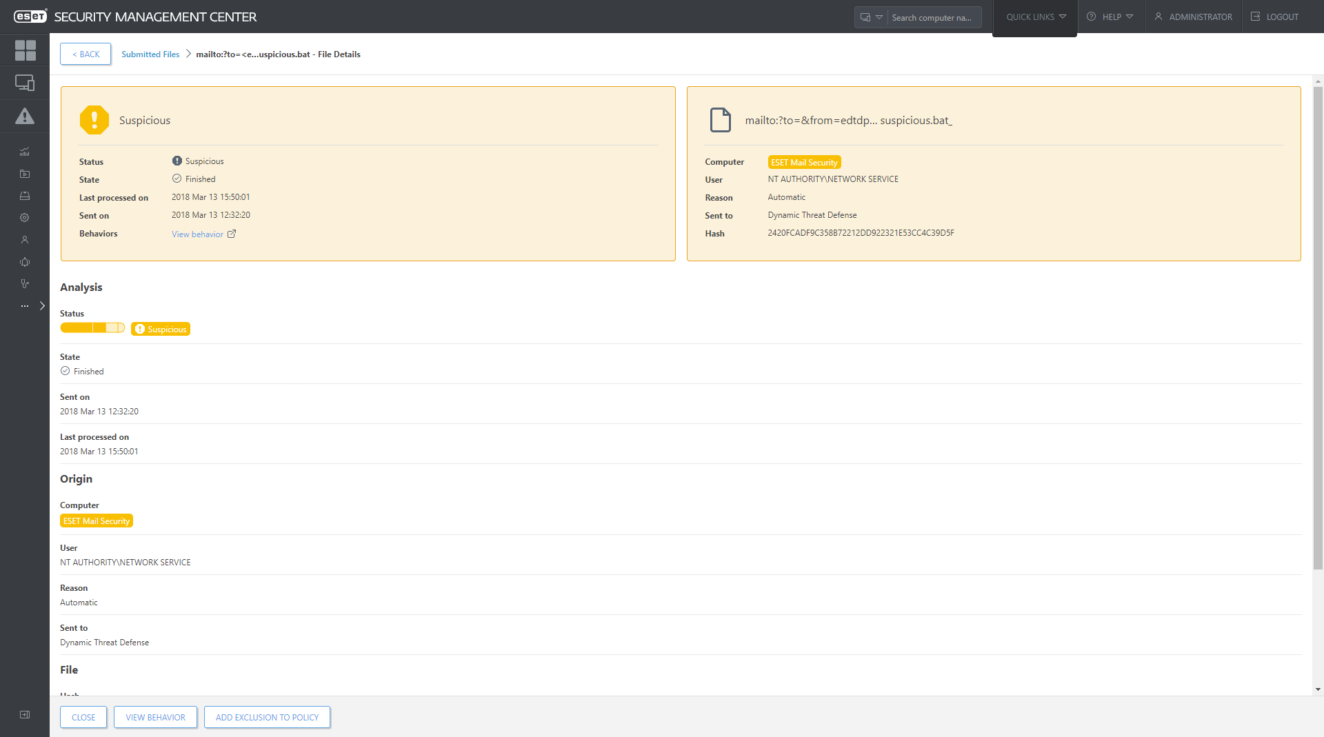 ESET Dynamic Threat Defense suspicious